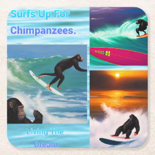Porta-copo De Papel Quadrado Chimpanzés Surfing Photo Collage, Porta copos