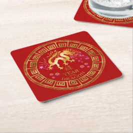 Porta-copo De Papel Quadrado Chinês Zodiac Dragon Red/Dourado ID542