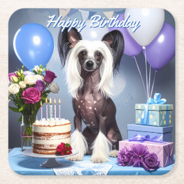 Porta-copo De Papel Quadrado Chinese Crested Birthday