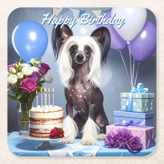 Porta-copo De Papel Quadrado Chinese Crested Birthday
