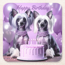 Porta-copo De Papel Quadrado Chinese Crested Birthday