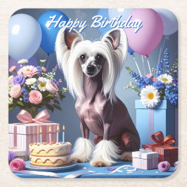 Porta-copo De Papel Quadrado Chinese Crested Birthday