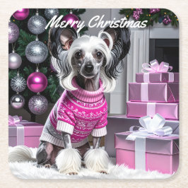 Porta-copo De Papel Quadrado Chinese Crested Christmas