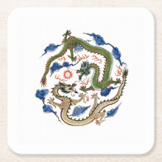 Porta-copo De Papel Quadrado Chinoiserie Família Verde Dragões Pérola Flamejant