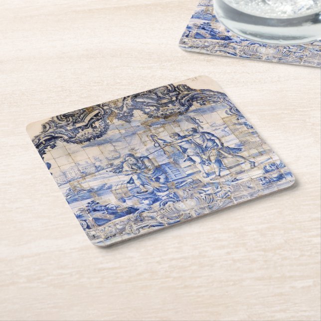 Porta-copo De Papel Quadrado Chique Antiquado Azulejo Azulejo (Inclinado)