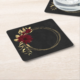 Porta-copo De Papel Quadrado Chique burgundy e dourado preto