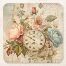 Porta-copo De Papel Quadrado Chique Vintage Blush Blue Rosas Floral