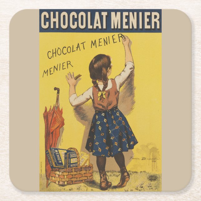 Porta-copo De Papel Quadrado Chocolat Menier Little Girl Escrevendo (Frente)