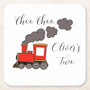 Porta-copo De Papel Quadrado Choo Choo I é Dois anos de trem vermelho