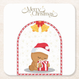 Porta-copo De Papel Quadrado Christmas Bear Gift Coaster