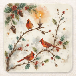 Porta-copo De Papel Quadrado Christmas Cardinals