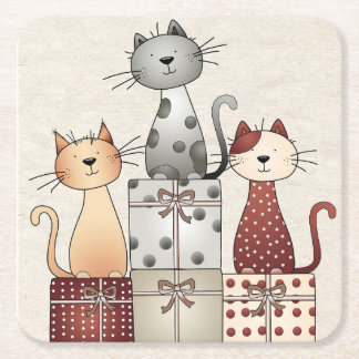 Porta-copo De Papel Quadrado Christmas Cats
