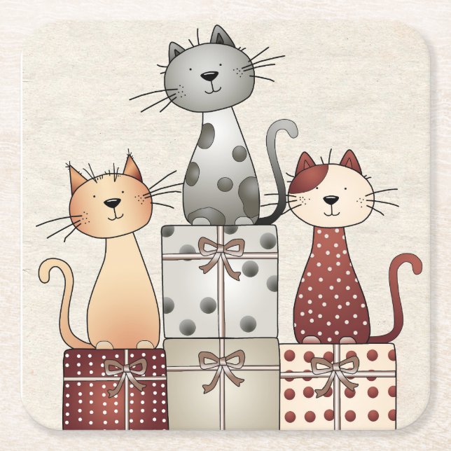 Porta-copo De Papel Quadrado Christmas Cats (Frente)