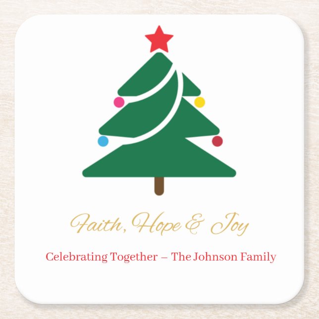 Porta-copo De Papel Quadrado Christmas Coaster with Holiday Motifs (Frente)