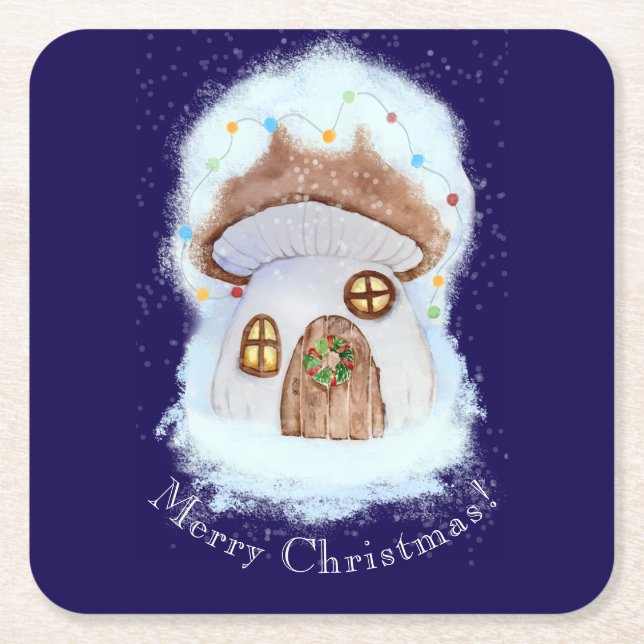 Porta-copo De Papel Quadrado Christmas Fairytale House (Frente)