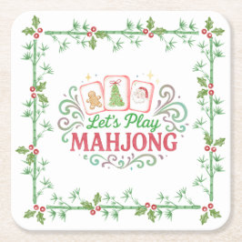Porta-copo De Papel Quadrado Christmas Mahjong Crest | Monogram