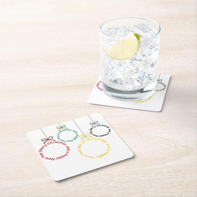 Porta-copo De Papel Quadrado Christmas Ornaments Text Design (Insitu)