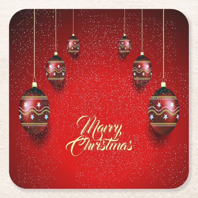 Porta-copo De Papel Quadrado Christmas Party Golden Red Winter Elegant (Frente)