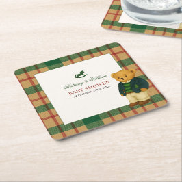 Porta-copo De Papel Quadrado Christmas Plaid Preppy Bear Baby Shower 