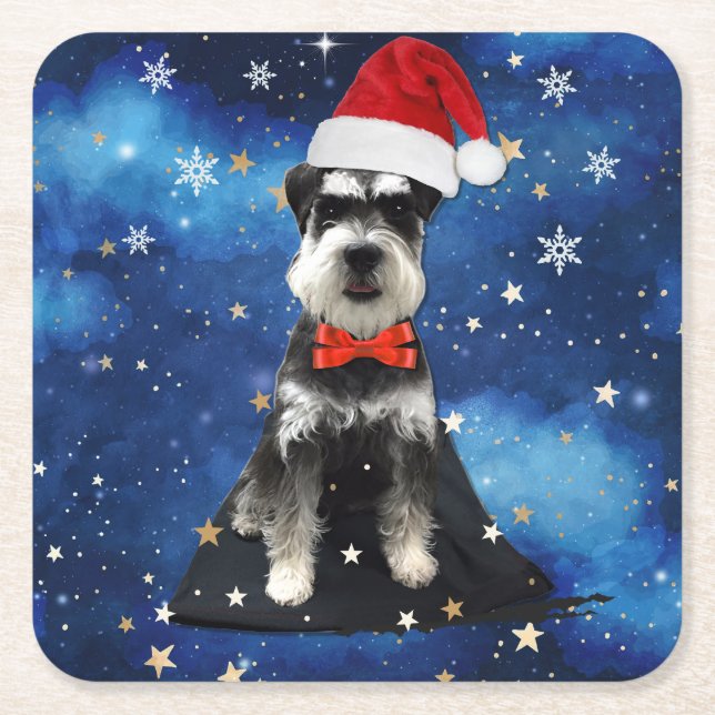 Porta-copo De Papel Quadrado Christmas Schnauzer (Frente)
