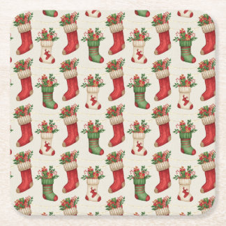 Porta-copo De Papel Quadrado Christmas Stockings Seamless Pattern