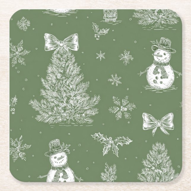 Porta-copo De Papel Quadrado Christmas toile coaster (Frente)