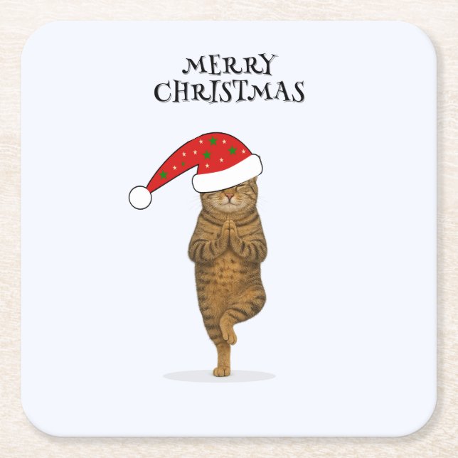Porta-copo De Papel Quadrado Christmas yoga cat your text (Frente)
