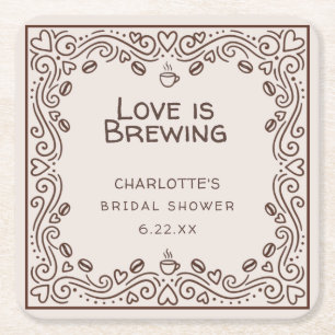 Porta-copo De Papel Quadrado Chuva de Amor Marrom Caprichoso Chá de Noiva