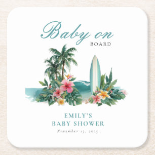 Porta-copo De Papel Quadrado Chuva de Amor no Mar: Chá de Bebê Surf Beach
