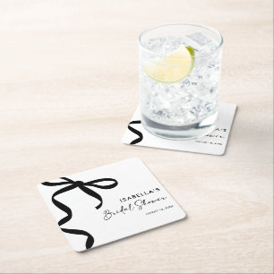 Porta-copo De Papel Quadrado Chuva de Arroz com Laço Preto Convite para Chá de 