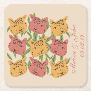 Porta-copo De Papel Quadrado Chuva de Arroz de Noiva Chita Cheetah Plantas da S
