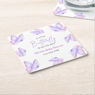 Porta-copo De Papel Quadrado Chuva de Bebê Borboleta Rosa Roxa