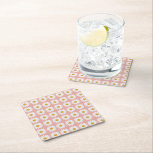 Porta-copo De Papel Quadrado Chuva de Bebê com Estampa Floral Rosa Bege