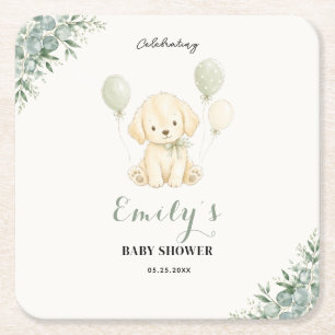 Porta-copo De Papel Quadrado Chuva de Bebê Golden Retriever Sage Verde Eucalipt