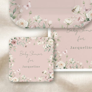 Porta-copo De Papel Quadrado Chuva de Bebê Menina para Abelha Rosa Pastel Flora