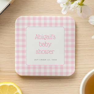 Porta-copo De Papel Quadrado Chuva de Bebê Meninas Xadrez Rosa Gingham