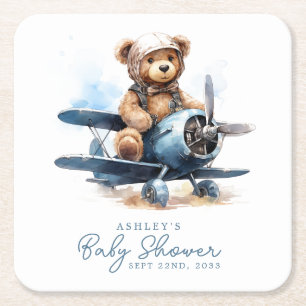 Porta-copo De Papel Quadrado Chuva de Bebê Menino Avião de Urso de Pelúcia Aqua
