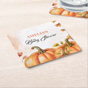 Porta-copo De Papel Quadrado Chuva de Bebê Outono Abóbora Aquarela