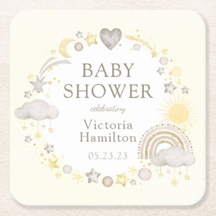 Porta-copo De Papel Quadrado Chuva de Cores Boho Chás de Bebê