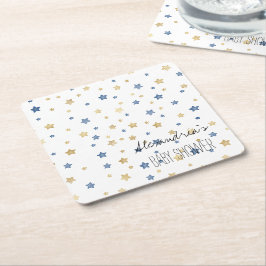 Porta-copo De Papel Quadrado Chuva de Estrelas Azul Dourado Chuveiro de Bebê Pe