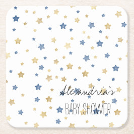 Porta-copo De Papel Quadrado Chuva de Estrelas Azul Dourado Chuveiro de Bebê Pe