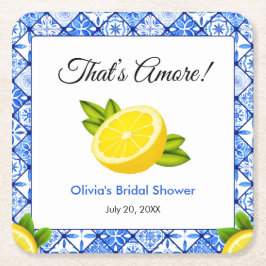 Porta-copo De Papel Quadrado Chuva de Noiva Blue Tile Mediterranean That's Amor
