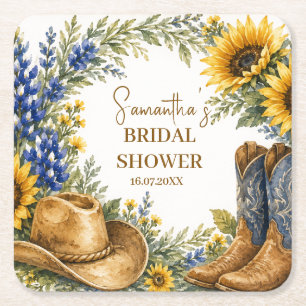 Porta-copo De Papel Quadrado Chuva de Noiva Bluebonnet Texas Girassol Boho
