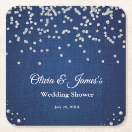 Porta-copo De Papel Quadrado Chuva de Noiva Casal Denim Azul Diamantes Pérolas