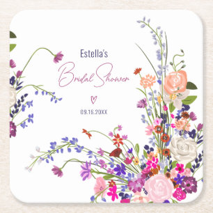 Porta-copo De Papel Quadrado Chuva de noiva com flores silvestres modernas e el