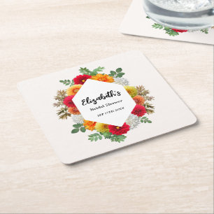 Porta-copo De Papel Quadrado Chuva de Noiva Floral de Outono Dahlia