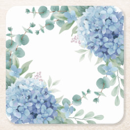 Porta-copo De Papel Quadrado Chuva de Noiva Floral Hortênsia Azul