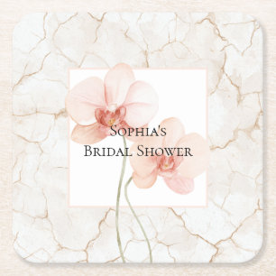 Porta-copo De Papel Quadrado Chuva de Noiva Floral Orquídea Tropical Marfim Rac