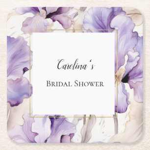 Porta-copo De Papel Quadrado Chuva de Noiva Flores Íris Creme Roxo Lavanda  