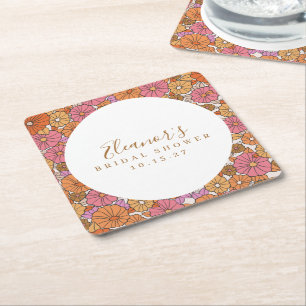 Porta-copo De Papel Quadrado Chuveiro de Noiva Floral Rosa Ocre Roteiro Boho Pe